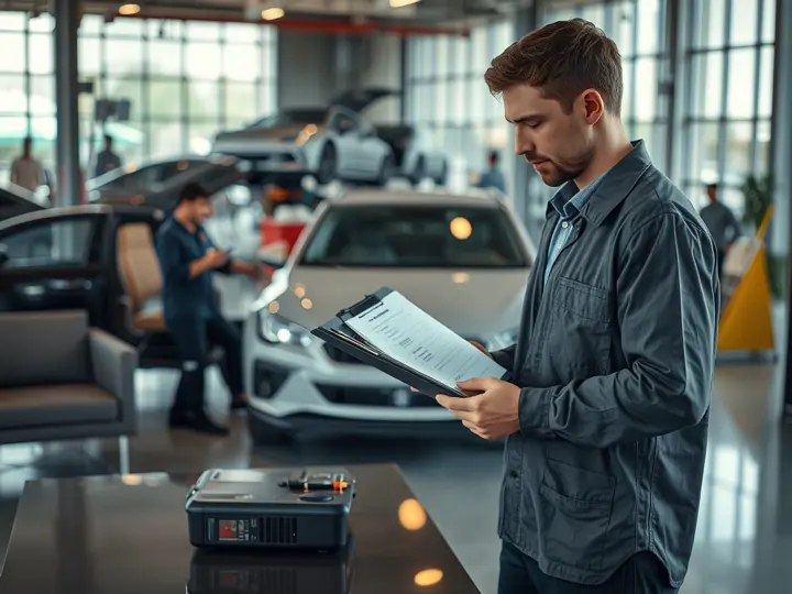 技师向客户展示检测结果确认单